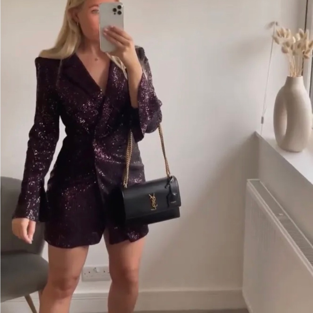NWT ZARA AW21 SEQUIN BLAZER DRESS Purple 9632/873